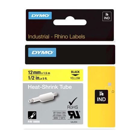 Gaines thermorétractables Dymo IND 12 mm x 1,5m (noir/jaune) - 18056