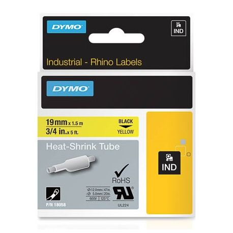 Gaines thermorétractables Dymo IND 19 mm x 1,5m (noir/jaune) - 18058