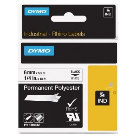 Ruban Polyester permanent Dymo  6mm x 5,5m (Noir/Blanc)