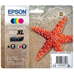 Pack 4 Cartouches d'encre noir et couleur haute capacité Epson pour WorkForce WF-2830dwf ... (n°603XL) 