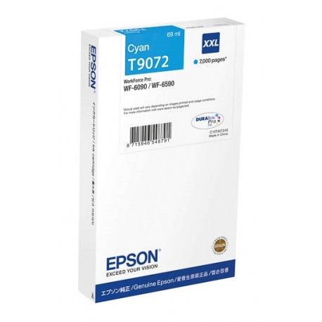 Cartouche Cyan XXL Epson Tres Haute Capacité pour WorkForce pro WF 6590 / WF 6090 (T9072)