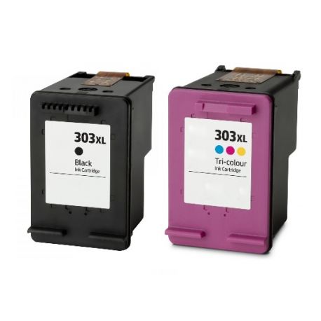 Pack 2 cartouches d'encre générique haute capacité  Noir + couleurs pour HP Envy Photo 6230, 7130, 7830 (N°303XL)