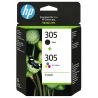 Pack 2 Cartouches Jet d'encre HP N°305 Noir et Couleur