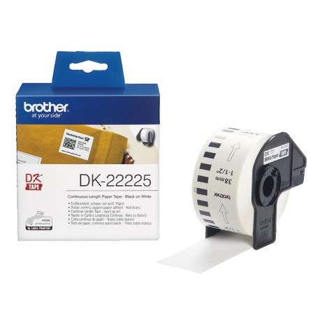 Rouleau de papier continu DK-22225 Brother original – Noir sur blanc, 38 mm de large pour QL500