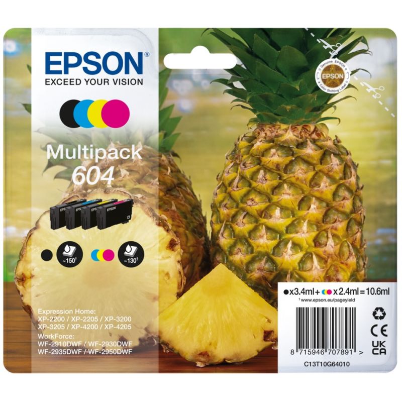 Multipack 4 Cartouches d'encre pour EPSON Expression Home XP2200, (N°604)