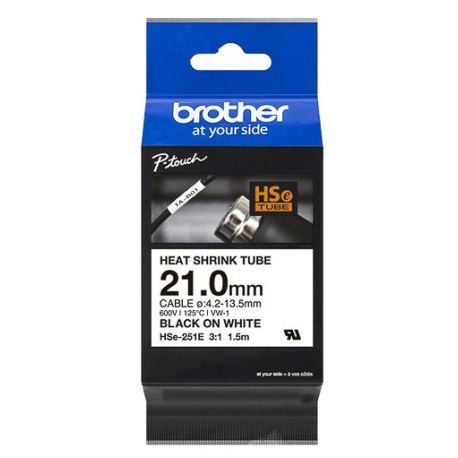 Cartouche à ruban pour gaine thermorétractable Brother HSe-251E – Noir sur blanc, 21 mm 