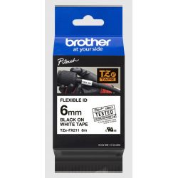 Cassette à ruban Brother pour étiqueteuse TZE-FX211 originale – Noir sur Blanc, 6 mm de large