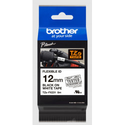 Cassette à ruban Brother pour étiqueteuse TZE-FX231 originale – Noir sur Blanc, 12 mm de large