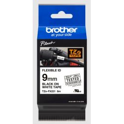 Cassette à ruban Brother pour étiqueteuse TZE-FX221 originale – Noir sur Blanc, 9 mm de large