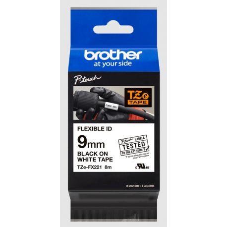 Cassette à ruban Brother pour étiqueteuse TZE-FX221 originale – Noir sur Blanc, 9 mm de large