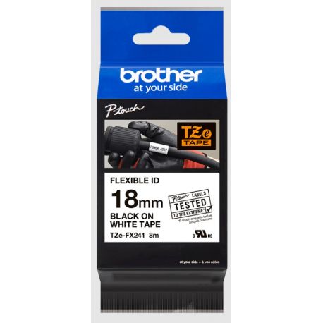 Cassette à ruban Brother pour étiqueteuse TZE-FX241 originale – Noir sur Blanc, 18 mm de large