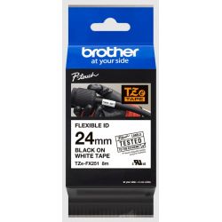 Cassette à ruban Brother pour étiqueteuse TZE-FX251 originale – Noir sur Blanc, 24 mm de large