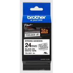 Cassette à ruban Brother pour étiqueteuse TZe-S251 originale – Noir sur Blanc, 24 mm de large