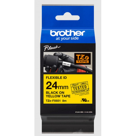 Cassette à ruban Brother pour étiqueteuse TZEFX651 originale – Noir sur jaune, 24 mm de large