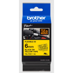 Cassette à ruban Brother pour étiqueteuse TZEFX611 originale – Noir sur Jaune, 6 mm de large