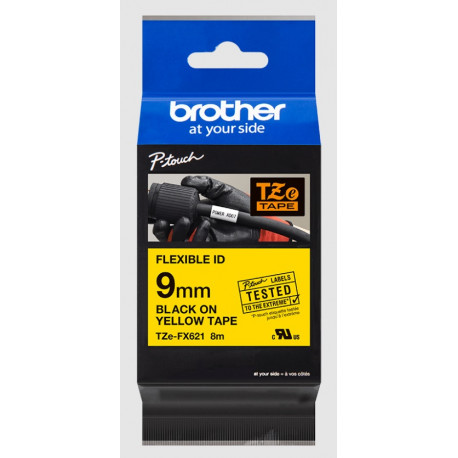Cassette à ruban Brother pour étiqueteuse TZEFX621 originale – Noir sur jaune, 9 mm de large