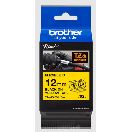 Cassette à ruban Brother pour étiqueteuse TZEFX631 originale – Noir sur Jaune, 12 mm de large
