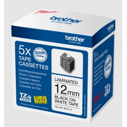 Pack de 5 Cassettes à ruban Brother pour étiqueteuse TZe-231 originale – Noir sur blanc, 12 mm de large