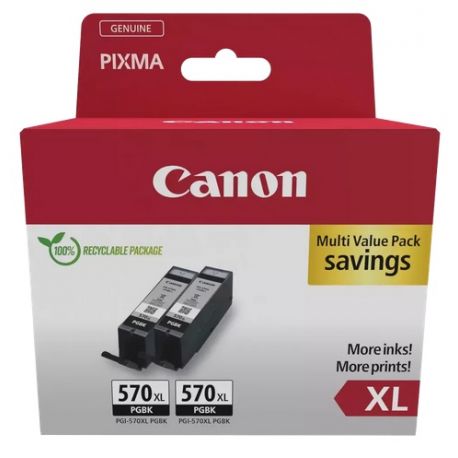 Pack 2 Cartouches d'Encre Noire (PGI-570PGBK XL) Haute capacité pour Canon Pixma MG 5750 / MG 6850...