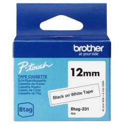 Ruban d'étiquetage adhésif Brother P-Touch, Noir sur blanc, 12 mm de large, non laminé