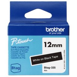 Ruban d'étiquetage adhésif Brother P-Touch, Banc sur noir, 12 mm de large, non laminé
