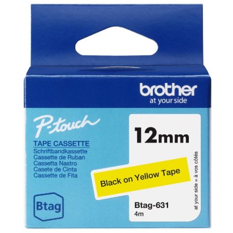 Ruban d'étiquetage adhésif Brother P-Touch, Noir sur jaune, 12 mm de large, non laminé