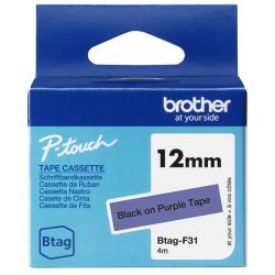 Ruban d'étiquetage adhésif Brother P-Touch, Noir sur violet, 12 mm de large, non laminé