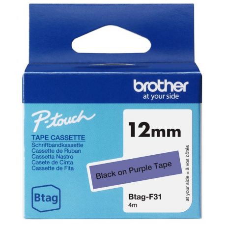 Ruban d'étiquetage adhésif Brother P-Touch, Noir sur violet, 12 mm de large, non laminé