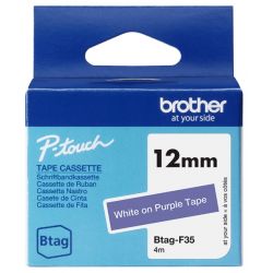 Ruban d'étiquetage adhésif Brother P-Touch, Blanc sur violet, 12 mm de large, non laminé