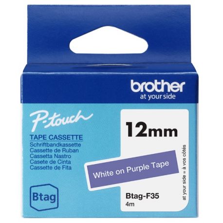 Ruban d'étiquetage adhésif Brother P-Touch, Blanc sur violet, 12 mm de large, non laminé