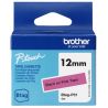 Ruban d'étiquetage adhésif Brother P-Touch, Noir sur rose, 12 mm de large, non laminé