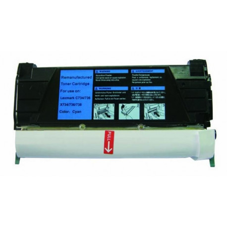 Toner cyan générique pour Lexmark C734 / C736 / X734 / X736 / X738