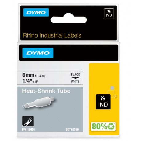 Gaine thermorétractable Dymo IND, 6 mm x 1,5m (noir/jaune) - (S0718260)