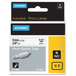 Gaines thermorétractables Dymo IND, 9 mm x 1,5m (Noir/Blanc) - 18053