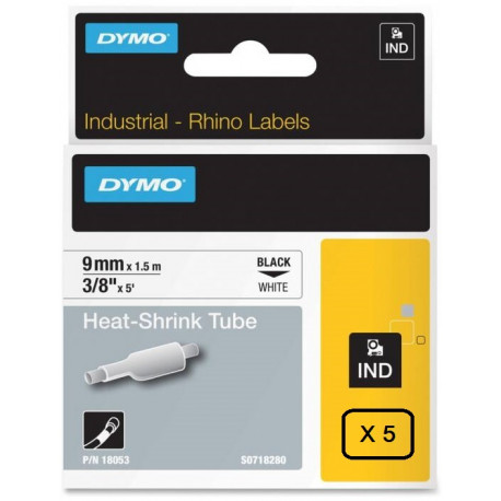Gaines thermorétractables Dymo IND, 9 mm x 1,5m (Noir/Blanc) - 18053