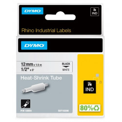 Gaine thermorétractable Dymo IND, 12 mm x 1,5m (Noir/Blanc) - (S0718300)