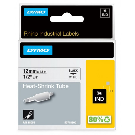 Gaine thermorétractable Dymo IND, 12 mm x 1,5m (Noir/Blanc) - (S0718300)