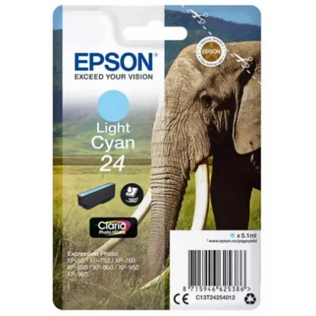 Cartouche cyan clair éléphant Epson série 24 pour expresssion photo XP750 / XP850 (C13T24254012) 
