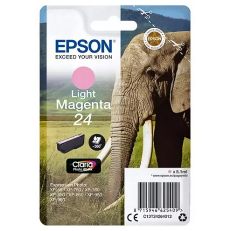 Cartouche magenta clair éléphant Epson série 24 pour expresssion photo XP750 / XP850 (C13T24264012)