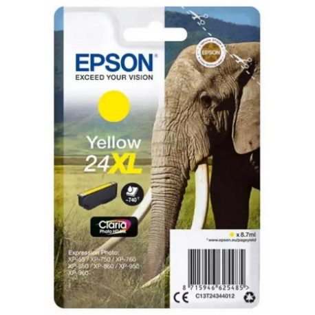 Cartouche jaune XL éléphant Epson série 24XL pour expresssion photo XP750 / XP850 (C13T24344012)