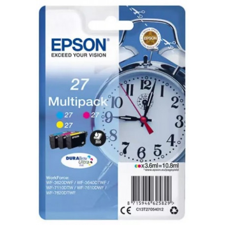 Multipack 3 couleurs (cyan, magenta, jaune) Epson pour WorkForce 3620/ 3640/7620DTWF .. (n°27) (réveil) (C13T27054012)