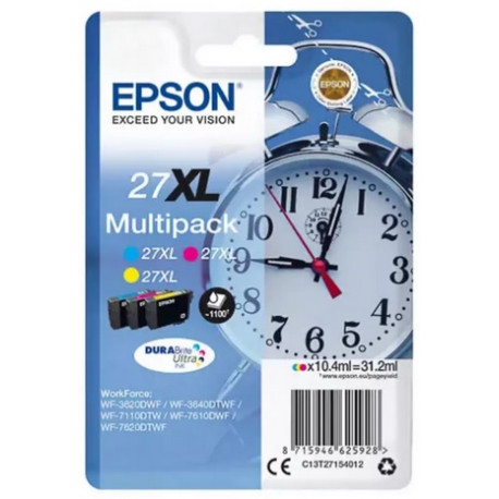 Multipack 3 couleurs XL (cyan, magenta, jaune) Epson pour WorkForce WorkForce 3620..  (n°27XL) (réveil) (C13T27154012)