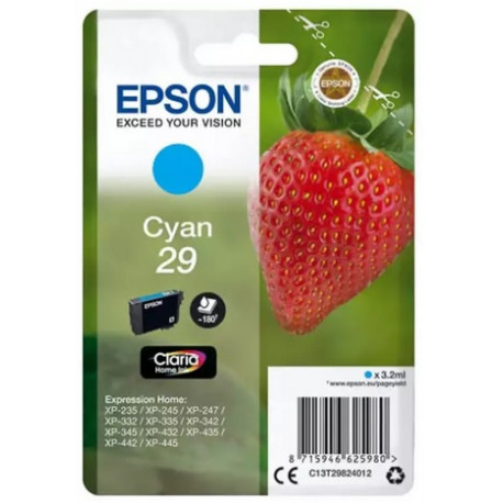 Cartouche Cyan Epson pour Expression Home XP-235 / XP332 / XP-432 ... (n°29 - fraise) (C13T29824012)