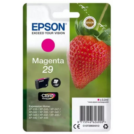 Cartouche Magenta Epson pour Expression Home XP-235 / XP332 / XP-432 ... (n°29 - fraise) (C13T29834012)