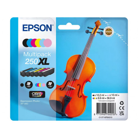 Multipack d'encres 6 couleurs Epson haute capacité pour expression photo XP980 (N° 250XL -Violon)