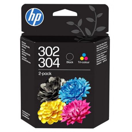 Pack de 2 Cartouches HP Jet d'encre N°302/304 Noir (120 pages) + Couleur (100 pages)