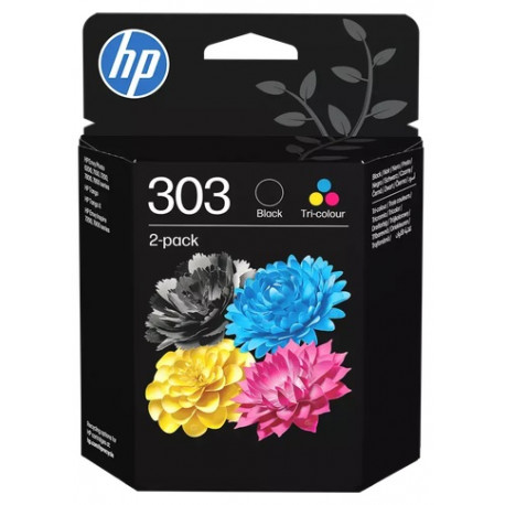Pack 2 cartouches d'encre HP 303 Noir/trois couleurs  pour Envy Photo 6230, 7130, 7830 (N°303)