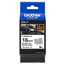 Cassette à ruban Brother pour étiqueteuse Noir sur blanc (TZE-FX241)  18mm