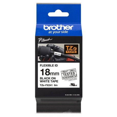 Cassette à ruban Brother pour étiqueteuse Noir sur blanc (TZE-FX241)  18mm
