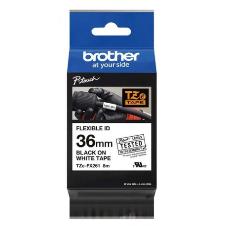  Cassette à ruban Brother pour étiqueteuse Noir sur blanc (TZEFX261)  36mm